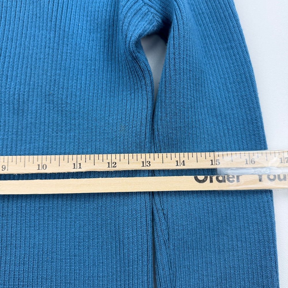 Vintage 60s Sweater Womens 14 Blue Ribbed Wool Made in Hong Kong Zip - Picture 11 of 13